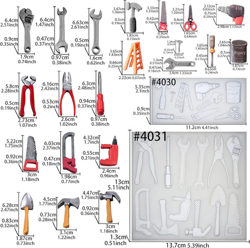 Construction Tools Fondant Silicone Molds Set for Chocolate Candy Sugarcraft Cupcake Topper Cookie Decorating, Epoxy Resin Soap Clay Wax Craft 0.5...