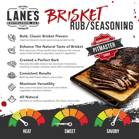 Lane's Brisket Rub for Smoker, 4.6 Oz - All-Natural Brisket Seasoning | BBQ Rubs for Smoking | Perfect for Beef, Chicken, Burger, Steak, and Pork ...