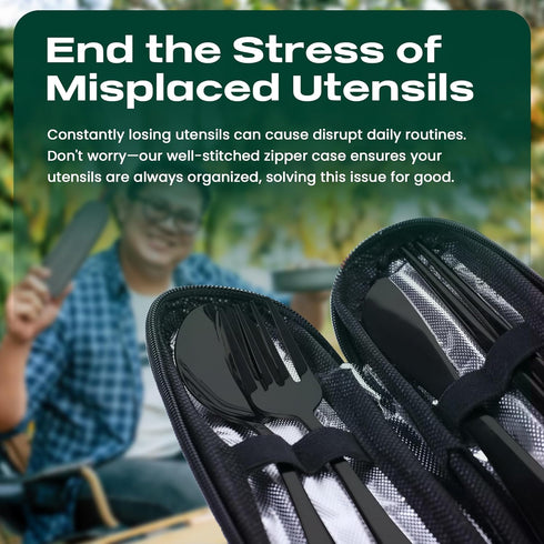 Portable Travel Silverware Set With Case, Includes 5 Pcs of Travel Utensils With Case, Stainless Steel Flatware Set For Camping, Easy to Travel, L...