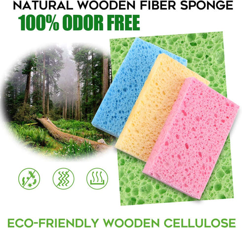 Compressed Cellulose Kitchen Sponges 24Pack,Non-Scratch Biodegradable Natural Sponge Scrub for Dishes Cleaning,Funny Colorful DIY Sponge for Kids...