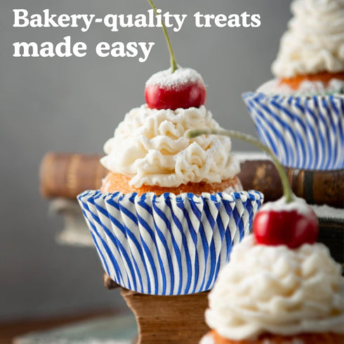 Regency Wraps Greaseproof Professional Grade Baking Cups, Pack of 40, Standard Liners, Blue Pisa Stripe, for Cupcakes, Muffins, Candy, Non Stick...