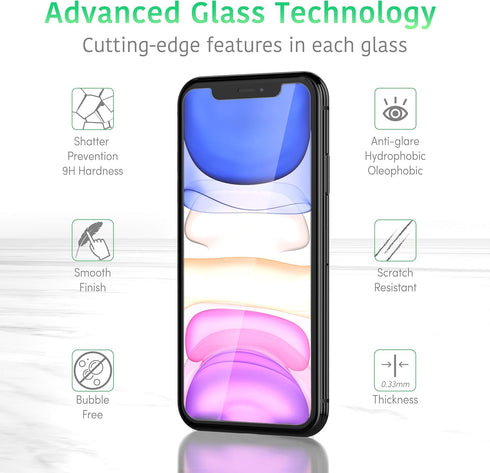 TalkWorks iPhone 11 Screen Protector (Also Fits iPhone XR) 3 Pack Tempered Glass Film Durable 0.33mm 9H Hardness, Shatter Proof, HD Touch Clarity,...