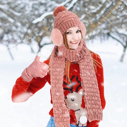 Women Winter Hats Scarf and Gloves Set for Women Including Ear Covers Cold Weather Glove Scarves Hats Knit Beanie Scarf Glove...