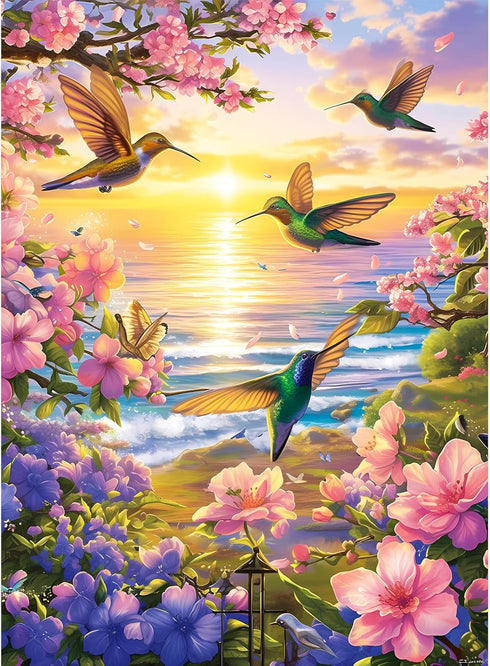 300 Pieces Puzzles for Adult Jigsaw Puzzle 300 Piece Puzzle Children Elderly Puzzle Hummingbird Beach Flower Puzzle Gift for Mom Dad Family Friend...