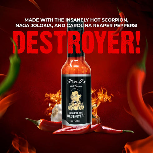 Steve-O's Hot Sauce - Destroyer Hot Sauce | With Garlic and Scorpion, Naga Jolokia, and Carolina Reaper Peppers (5 fl oz)...