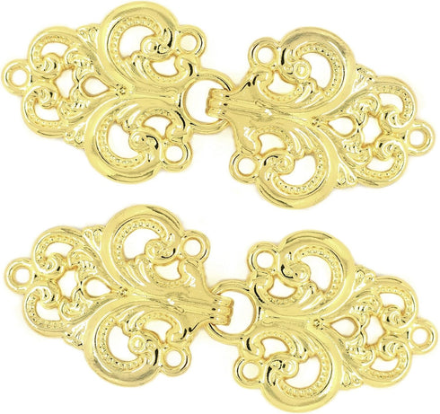 bezelry 4 Pairs Sturdy Swirl Flower Cape or Cloak Clasp Fasteners. 65mm x 28mm Fastened. Sew On Hooks and Eyes Cardigan Clip...