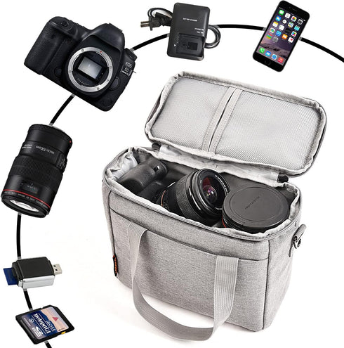 FOSOTO Camera Bag Case with Waterproof Rain Cover Compatible for Nikon D3500 D5600 D7500 D610 Canon EOS 4000D 2000D SL3 T7 M50 M6 SX530 Fujifilm X...
