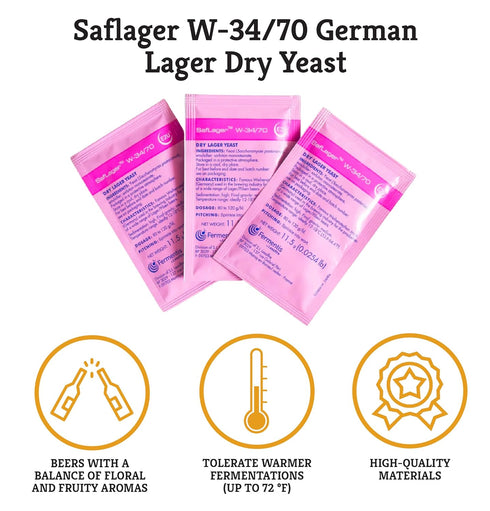 Craft A Brew - SafLager W-34/70 Yeast - German Lager Dry Yeast - For Craft Lagers - Ingredients for Home Brewing - Beer Making Supplies - 3 Pack...