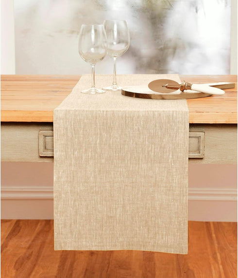 Solino Home Linen Short Table Runner 48 Inches - Athena, 100% Pure Linen Champagne Beige Table Runner 14 x 48 Inch Ideal for Dresser and Coffee Ta...