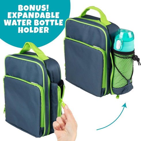 Insulated Lunch Box w Snack Pocket & Water Bottle Holder-Girls or Kids School Lunchbox Tote Keeps Food Hotter or Colder Longer-Reusable Bag Fits M...