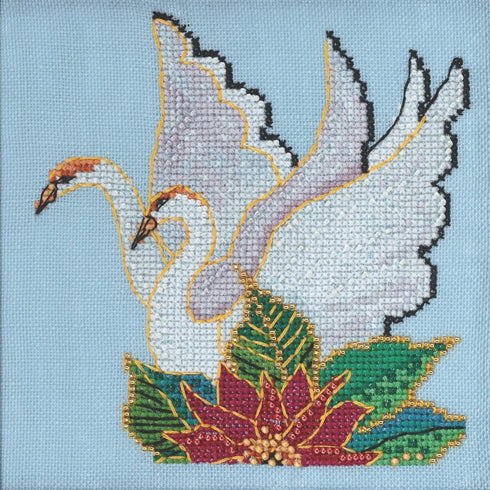 Mill Hill White Swans Beaded Counted Cross Stitch Kit 2023 Laurel Burch Birds Collection LB302312 Multi, 5 x 5 inches...