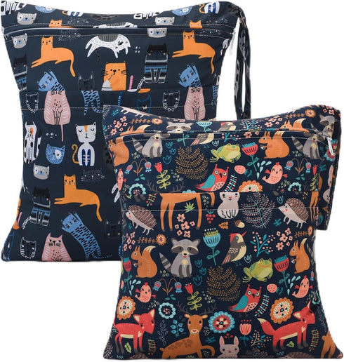 2pcs Cloth Diaper Wet Dry Bags Waterproof Reusable with Two Zippered Pockets Travel Beach Pool Daycare Soiled Baby Items Yoga Gym Bag for Swimsuit...