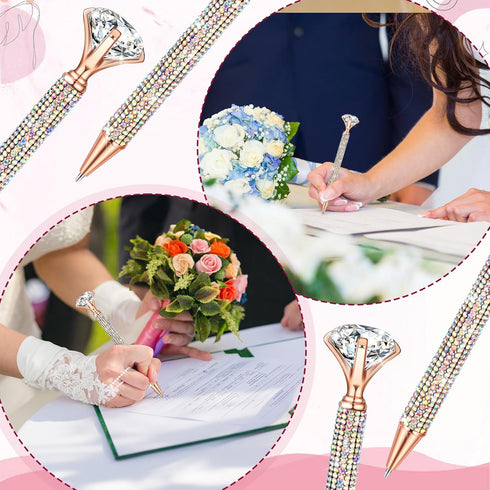 10 Pcs Big Diamond Pens with Crystal Bling Rhinestone Pen Metal Diamond Ballpoint Pens Black Rhinestone Ink Pens for Women Wedding Bridal Shower f...