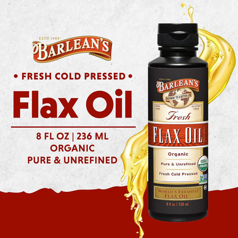 Barlean's Organic Flaxseed Oil Liquid from Fresh Cold Pressed Flax Seeds, 7,640mg ALA Omega 3 Fatty Acid Supplement for Skin and Hair Care, Vegan ...