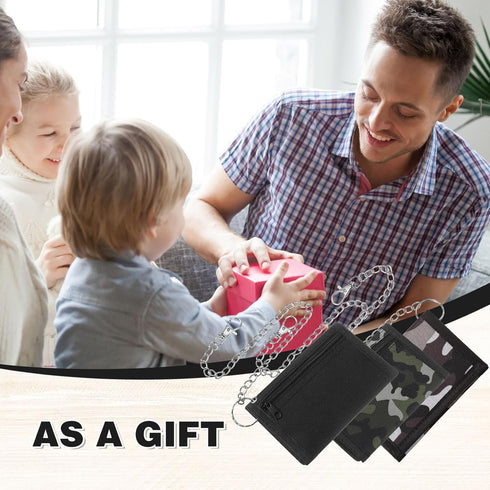 3 Pcs RFID Kids Wallets for Boys Men Girls Trifold Wallets with Chain Clip and Zipper Pocket Camouflage Wallet for Kids Teen Birthday Gift, Camo G...