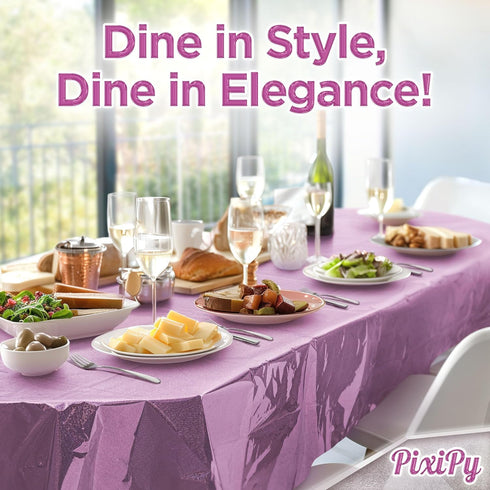 PixiPy Premium Plastic Disposable Tablecloth (2 PK, Purple, 40" x 108") Elegant Table Cover for Parties, Heavy Duty Thick Laser Cut Napery Indoor ...
