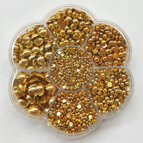 Chenkou Craft 3000PCS 7 Sizes (2.5/3/4/5/6/8/10mm) 1 Box Gold Round Flatback Imitation Half Pearls Bead Loose Beads Gem (Gold Half Ball)...