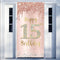 Happy 15th Birthday Door Banner Decorations for Girls, Pink Rose Gold 15 Birthday Party Backdrop Door Cover Sign Supplies, Fifteen Year Old Birthd...