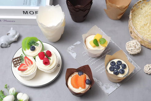 200PCS Tulip Cupcake Liners Parchment Baking Cups Muffin Wrappers Perfect for Birthday Parties, Weddings, Baby Showers, Catering, Restaurants Stan...