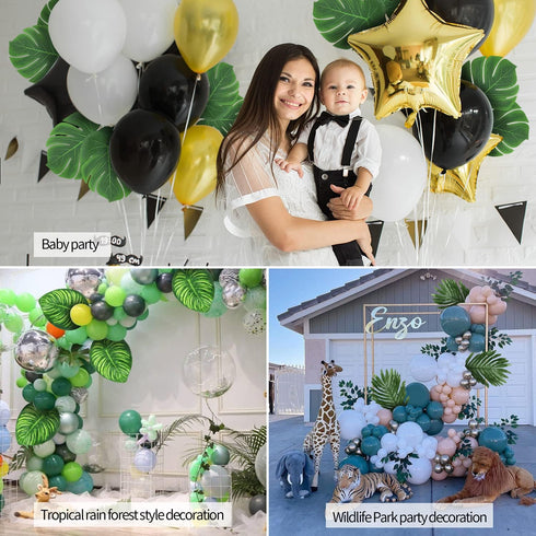 74 Pcs 7 Kinds Artificial Palm Leaves Tropical Fake Leaves, Monstera Leaf for Safari Jungle Hawaiian Dinosaur Luau Party Table Decoration Wedding ...