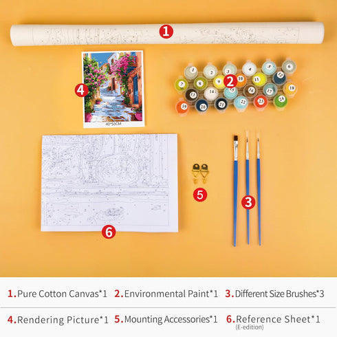 Mediterranean Town Scenery Paint by Numbers Kit for Adults, Street Filled with Colorful Flowers DIY Paint by Numbers, Watercolor Natural Landscape...