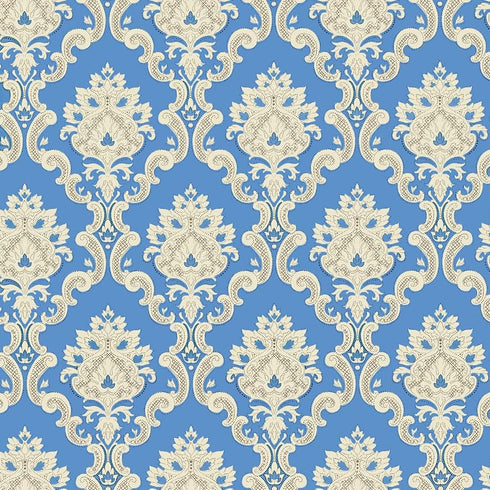 039 Peel and Stick Damask Wallpaper 17.7in×9.8ft Blue/Beige Removable Contact Paper Self Adhesive Vinyl Film for Drawer Furniture Renovation and H...