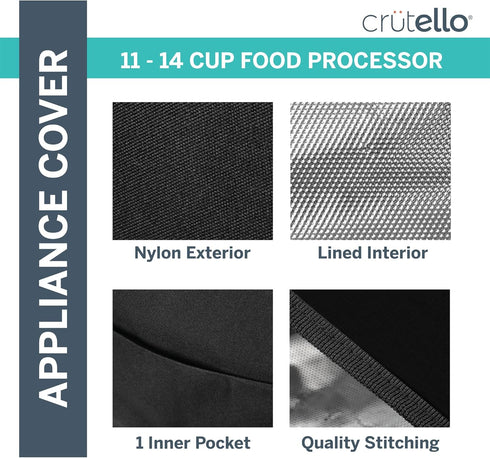 Crutello Food Processor Cover with Storage Pockets for Large Custom 11-14 Cup Processor, Ninja Blender Dust Cover - Black Food Processor Cover, La...
