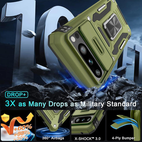 DEERLAMN for Google Pixel 8 Pro Case with Slide Camera Cover+Screen Protector (1 Pack), Rotated Ring Kickstand Military Grade Shockproof Heavy Dut...