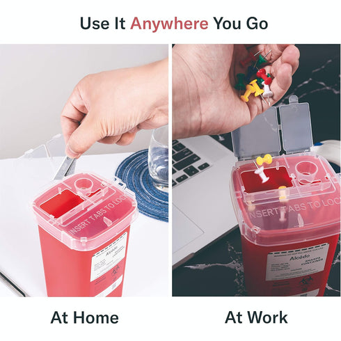 Alcedo Sharps Container for Home Use and Professional 1 Quart (3-Pack) | Biohazard Needle and Syringe Disposal | Small Portable Container for Trav...