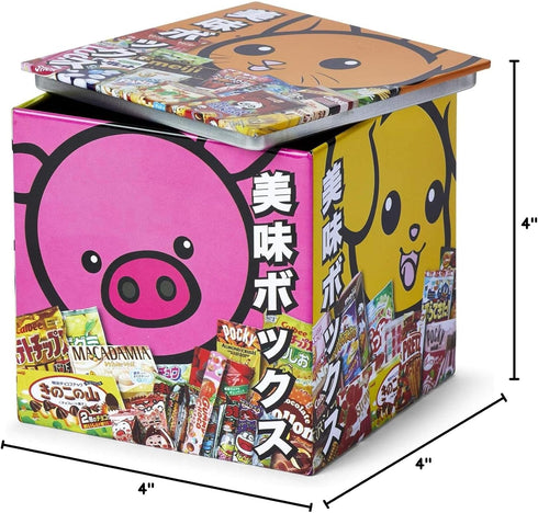 Dagashi Japanese Anime Otaku Snacks Tin Storage Box - 4x4-Inch Metal Novelty Stash Container With Pop Top Lid - Decorative Organizer Holder Cube C...
