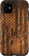 iPhone 11 Deer Buck with Flag on Wood-like Background Case...