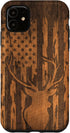 iPhone 11 Deer Buck with Flag on Wood-like Background Case...