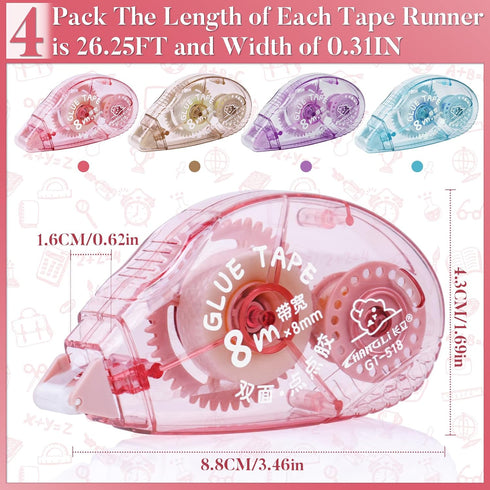 4 Pack Double Sided Tape Roller,Scrapbook Supplies,Glue Tape for Scrapbooking,Double-Sided Adhesive Tape Runner for Scrapbooking,Gift Wrapping Pho...