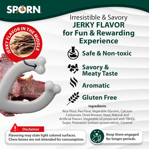 Sporn Durable Marrow Wishbone Dog Chew Bones for Aggressive Chewers, Jerky Flavor Dog Chew Toys for Large Dogs, Gluten-Free & Non-Toxic, Medium/La...
