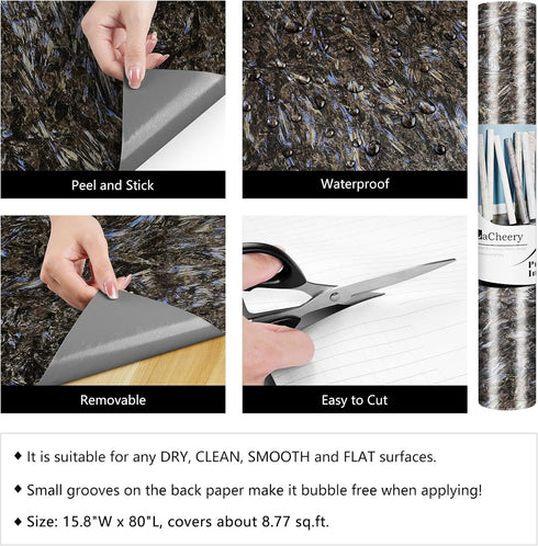 LACHEERY Black Blue Marble Contact Paper for Countertops Waterproof Wallpaper for Bathroom Countertop Peel and Stick Abstract Wallpaper Marble Vin...