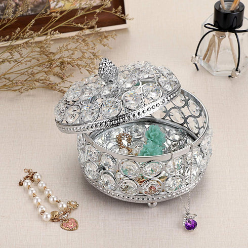 Hipiwe Crystal Mirrored Jewelry Box - Jewelry Trinket Organizer Treasure Box Home Decor Ring Earrings Necklace Storage Holder Chest Keepsake Box,B...