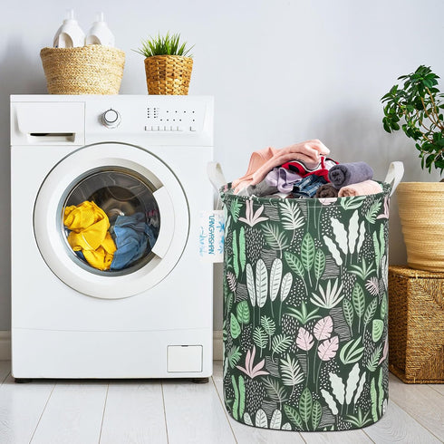LANGYASHAN Laundry Basket Canvas Fabric Collapsible Organizer Basket for Storage Bin Toy Bins Gift Baskets Bedroom Clothes Children Nursery Hamper...