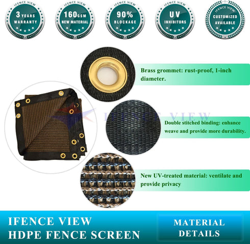 Ifenceview 3'x3' to 3'x50' Brown Shade Cloth/Fence Privacy Screen Fabric Mesh Net for Construction Site, Yard, Driveway, Garden, Canopy, Awning 16...