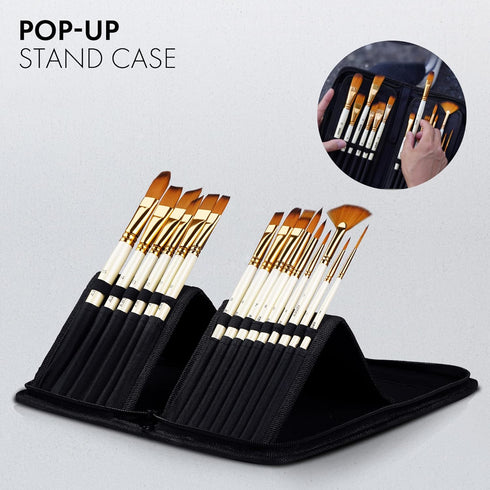 ARTIFY 15 Pieces Paint Brush Set, Intermediate Series, Includes Pop-Up Carrying Case with Palette Knife and 2 Sponges, for Acrylic, Oil, Watercolo...
