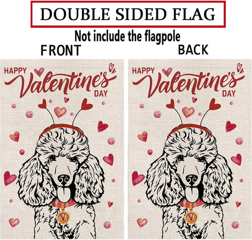 Valentines Day Garden Flag Valentine Poodle Dog Flags for Outside Love Heart Anniversary Wedding Party Home Burlap Double Sided Yard Outdoor Decor...