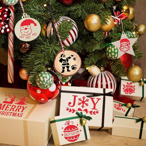 25Pcs Christmas Stencils 4x4 Inch for Painting on Wood Slice, Fabric, Paper, Windows, Cards, DIY Christmas Ornaments, Reusable Merry Christmas & S...