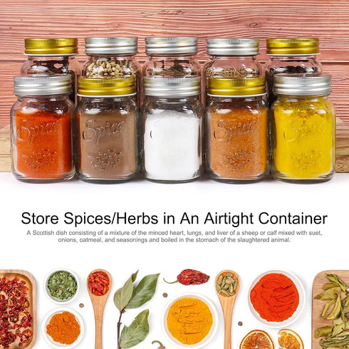 CycleMore 15 Pack 4oz Glass Mason Spice Jars, Round Spice Containers with Silver Metal Caps and Pour/Sift Shaker Lids-40pcs Labels,1pcs Silicone C...