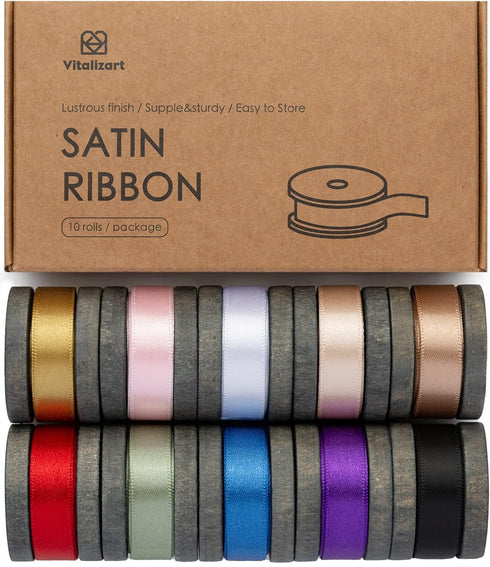 Vitalizart Satin Ribbon 3/8 Inch Double Faced Silk Like Thin Ribbon for Gift Wrapping Bouquet Hair Wedding Christmas Decoration 30 Yards...