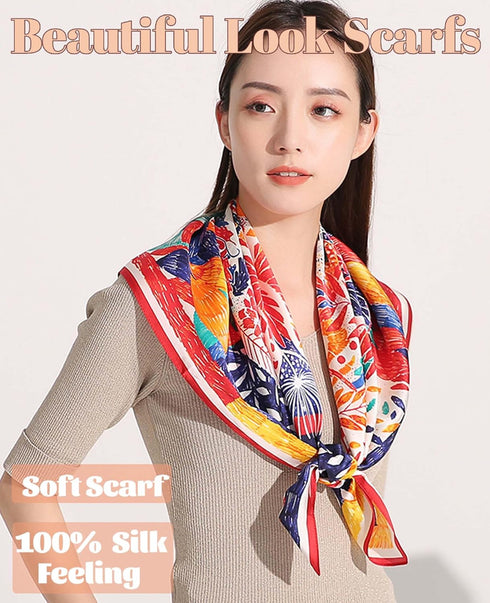kcctoo 27.5" Mulberry Silk Feeling Head Scarf Women's Fashion Square Neck Satin Scarfs for Bag Hair Scarves Gift...