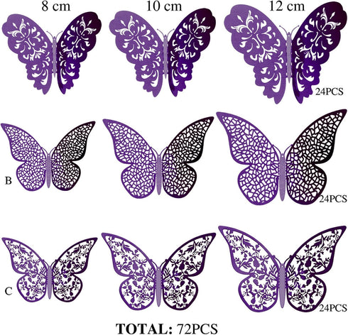 72 Pieces 3D Butterfly Wall Decals Sticker Wall Decal Decor Art Decorative Sticker 3 Sizes for Room Home Nursery Classroom Offices Kids Girl Boy B...