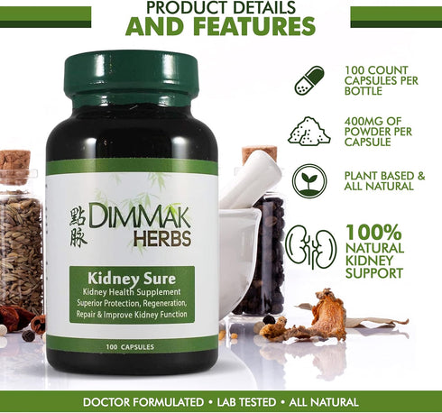 Dimmak Herbs Certified Organic Kidney Sure Health Supplement, Chinese Herb Kidney Blend Detoxifier + Regenerator for Health, Care + Protection – 1...