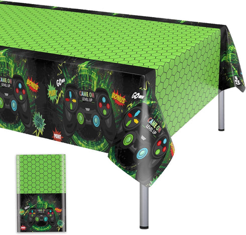 Domgoge Video Game Plastic Table Cloth for Parties Disposable Green Tablecloth Waterproof Game Theme Table Cover 54 x 108Inch Birthday Gaming Part...