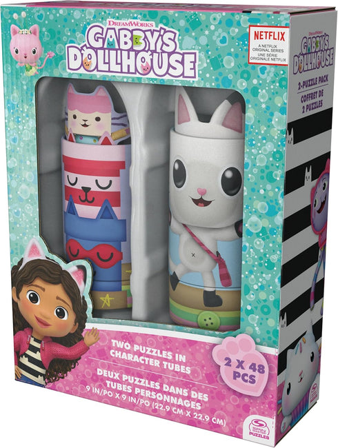 Spin Master Games Gabby’s Dollhouse, 2-Puzzle Pack 48-Piece Jigsaw Puzzles in Character Storage Tubes Gabby’s Dollhouse Toys Kids Puzzles, for Pre...