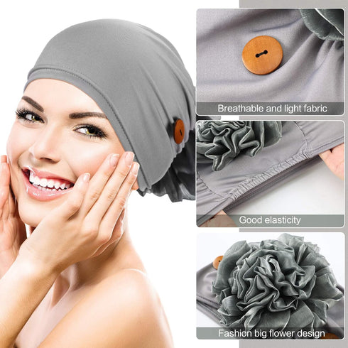 3 Pieces Bouffant Cap with Buttons Elastic Soft Flower Stretch Head Wraps for Nurses...