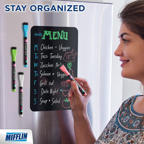 Mifflin-USA Magnetic Dry Erase Black Board Sheet for Fridge (12 x 8"), Stain-Resistant Refrigerator Blackboard Organizer, Kitchen Planner Board w/...